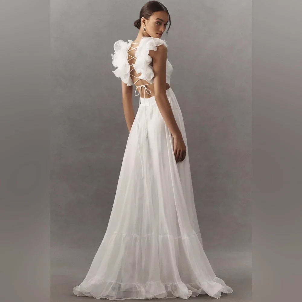 MAC DUGGAL
Ruffle-Sleeve V-Neck Tiered Chiffon Maxi Dress Anthropologie - Picture 3 of 17